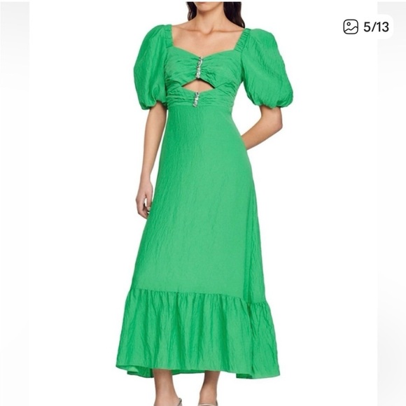Sandro Falbala NWT Green Puff Sleeve Midi Dress - Picture 1 of 15